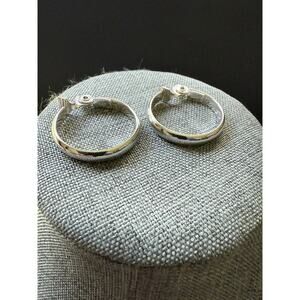 Vintage HMN Hoop Earrings Dangle Drop Silver Tone Clip On Capsule Minimalist